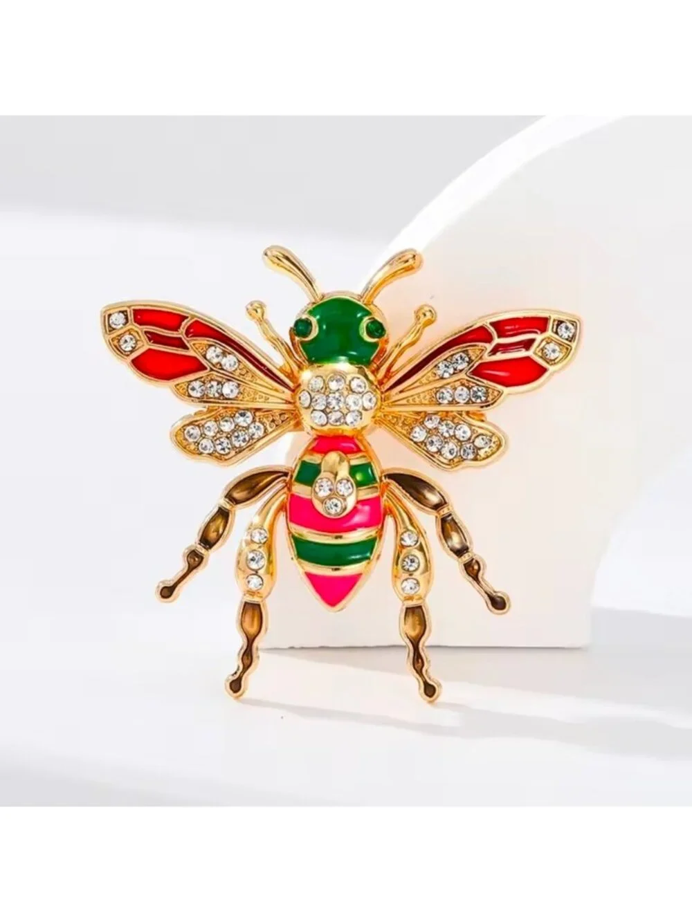 Gold-Tone Bee Brooch with Red and Green Enamel